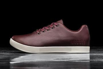 Burgundy Nobull Burgundy Leather Men's Trainers | CA K1410O